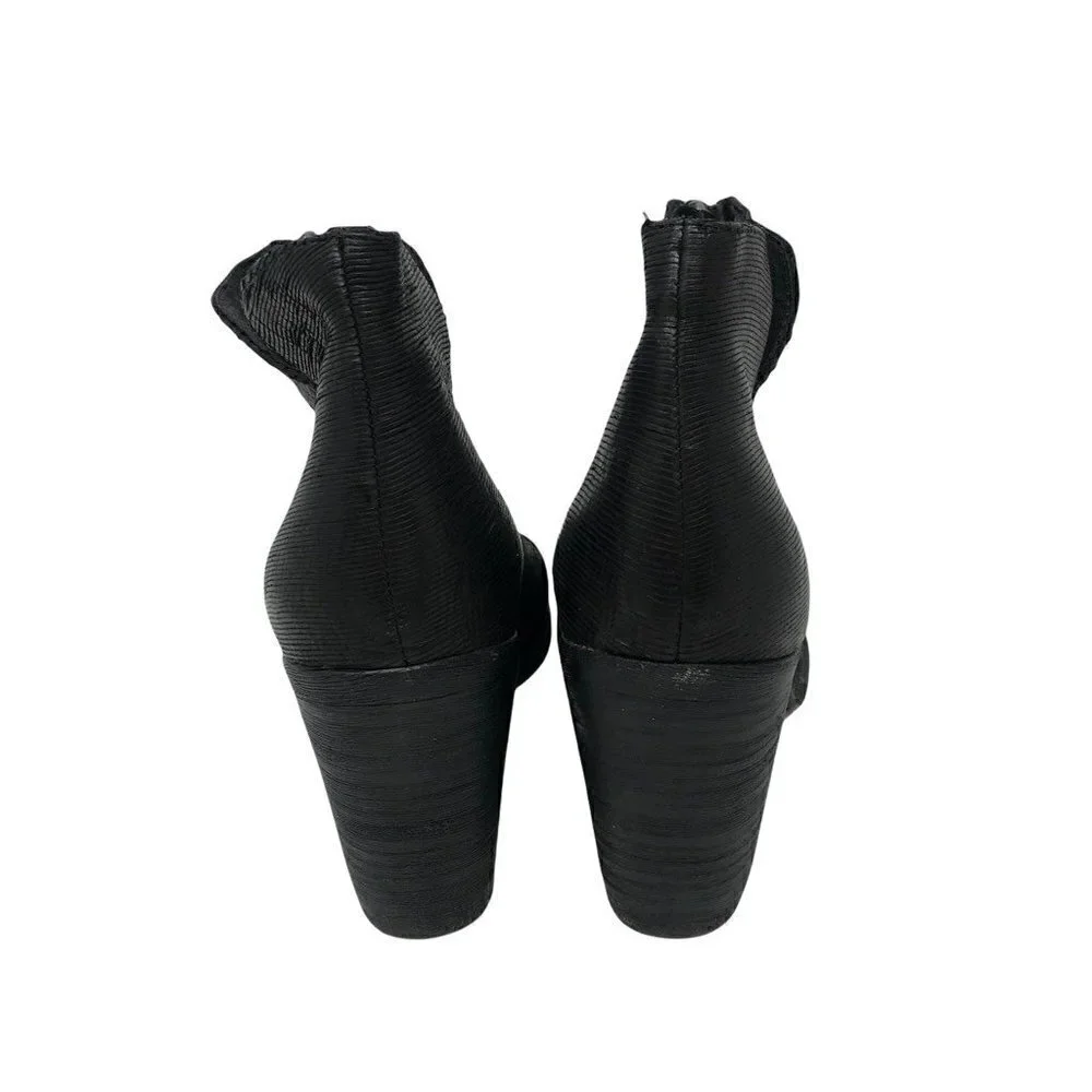 Eileen Fisher Womens Ankle Booties Black Leather Block Heel Peep Toe Zip 7.5 - Picture 4 of 8